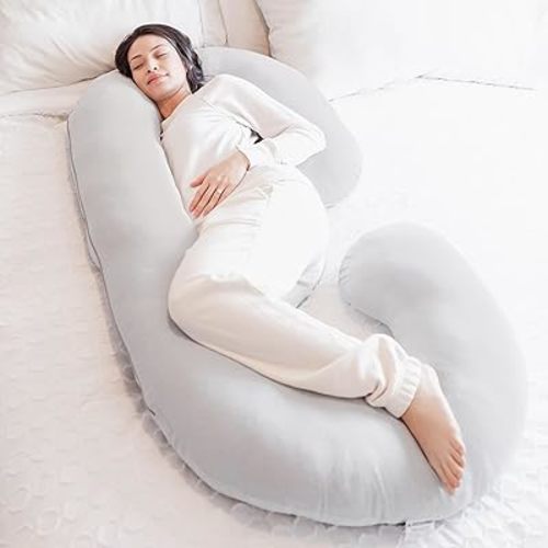 Regalo Premium Ultra Soft Pregnancy Postpartum Pillows for Sleeping, Feeding, C Shaped Full Body Maternity Pillow with Removable Cover, Back, HIPS, Belly Support - Grey