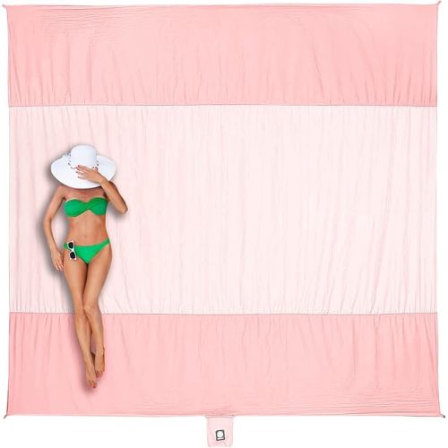 WEKAPO Beach Blanket - Sandproof Waterproof Extra Large Beach Mat | Oversized Sand-Free Lightweight Quick-Drying | Beach Vacation Essentials with Stakes & Corner Pockets