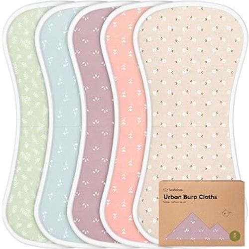 Organic Burp Cloths for Baby Boys and Girls - 5-Pack Super Absorbent Burping Cloth, Burp Clothes, Soft & Plush Newborn Towel, Milk Spit Up Rags, Burpy Cloth Bib for Unisex, Burping Rags (Blooms)