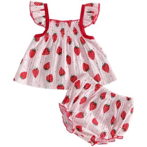 Mubineo Baby Girl Summer Clothes Cute Ruffle Tops Dress Shorts Outfits Set Infant Toddler Shrit Bloomers Princess Outfit