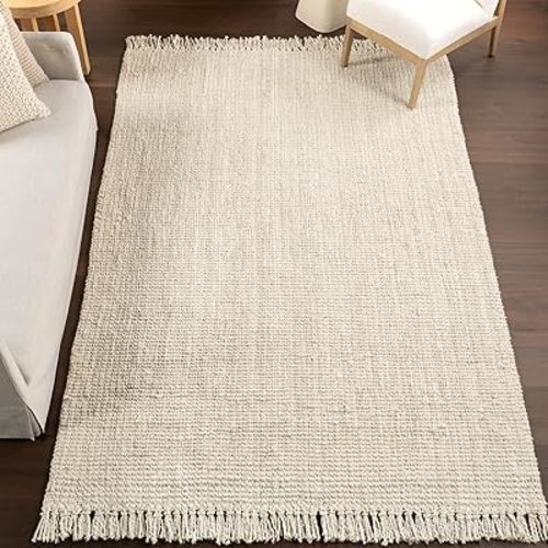 nuLOOM 8x10 Daniela Jute Tassel Hand Woven Area Rug, Off White, Solid Chunky Farmhouse Design, Natural Fiber, For Bedroom, Dining Room, Living Room, Hallway, Office, Entryway