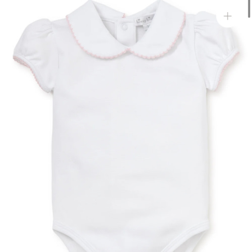 White/Pink Kissy Basics S/S Bebe Collar Bodysuit