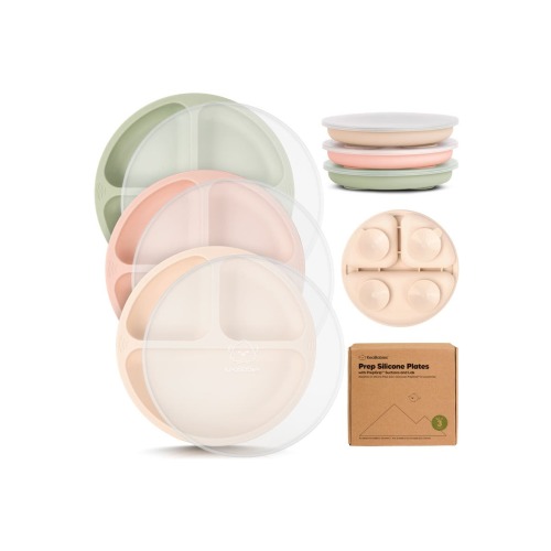 3-Pack Prep Silicone Suction Plates with Lids