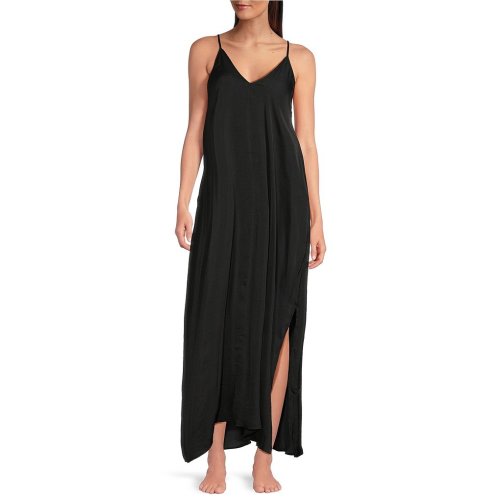 Van Winkle & Co. Solid Washed Satin Sleeveless V-Neck Maxi Chemise