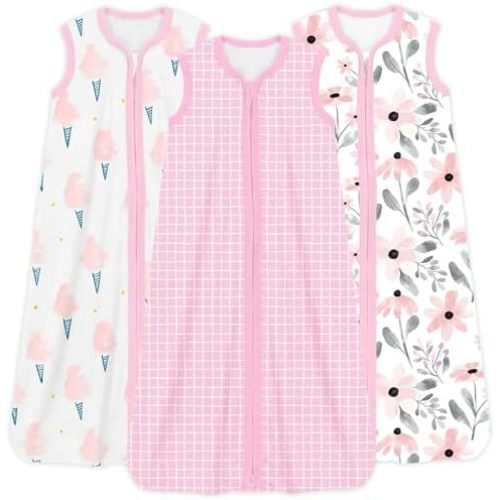 Baby Sleep Sacks Lightweight, Soft & Breathable 0.5 TOG Wearable Blanket with Zipper, 3-Pack 0-3-6-12-24-4T