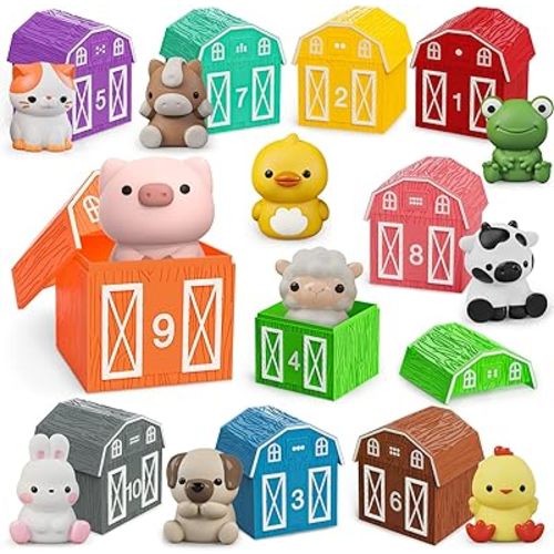 Learning Toys for 1 2 3+ Year Old Toddlers, 20pcs Farm Animals Barn Toys Finger Puppets for Kids,Montessori Counting Matching & Color Sorting Toy Set,Easter Christmas Birthday Gift for Baby Boys Girls