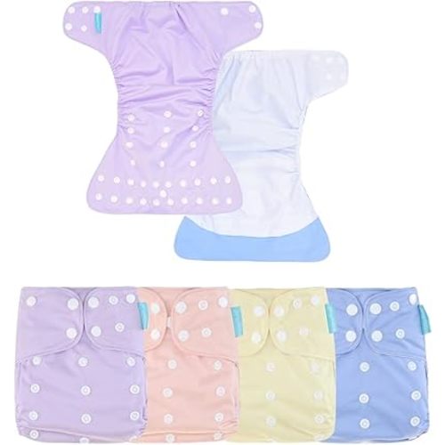 HappyFlute 4 Sets Newborn Baby Cloth Pocket Diapers One Size Adjustable Reusable for Baby Boys and Girls(No Inserts,Purity)