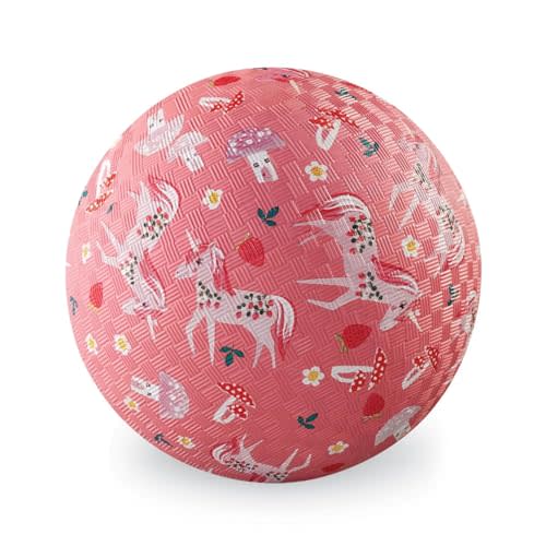 Crocodile Creek Playground Ball - Durable Rubber Ball for Kids Ages 3 and Up - Bouncy Inflatable Ball for Kickball, Indoor Games, and Outdoor Sports - PVC-Free - Unicorn Garden - 5-inch Diameter