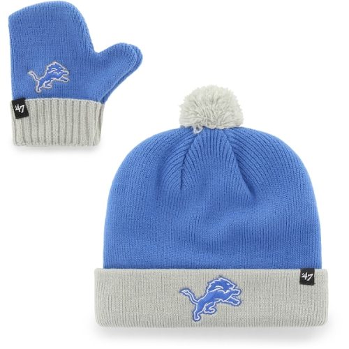Infant Detroit Lions '47 Blue/Gray Bam Bam Cuffed Knit Hat with Pom and Mittens Set