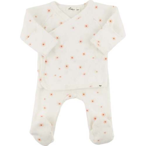 Twinkle Mini Daisies Pointelle Kimono Set, Snow - 3mo
