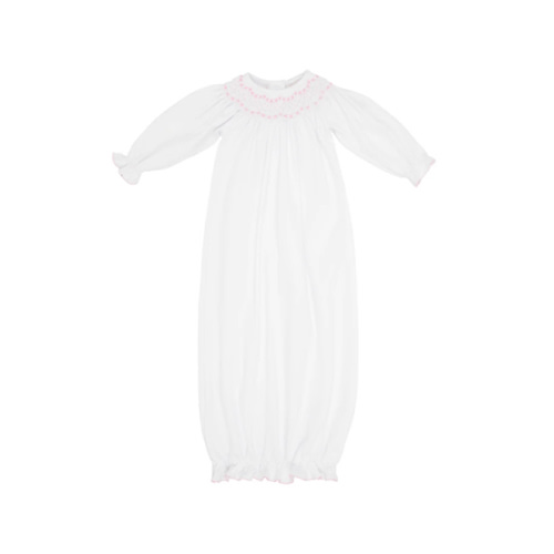 Sweetly Smocked Greeting Gown - Worth Avenue White with Palm Beach Pink