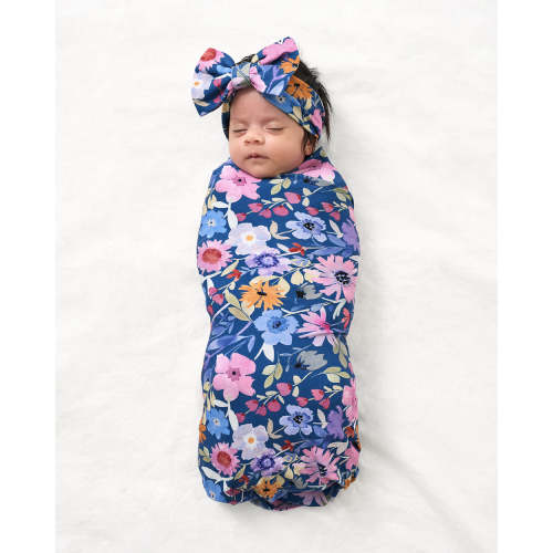 Dusk Blooms Swaddle & Luxe Bow Headband Set - Little Sleepies