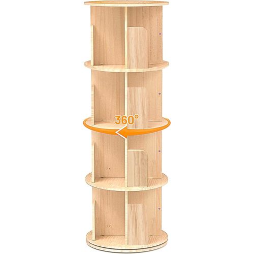 360 Display Rotating Bookshelf Tower, Spinning Bookshelf, 4 Tier Revolving Bookcase for Kids&Adults, Rotating Bookcase for Bedroom, Living Room,Solid Wood Bookshelf Organizer for Small Space