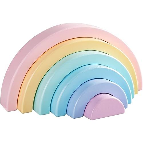 Wooden Rainbow Small Stacker, 6 Piece Rainbow Stacking Toy for Baby/Toddlers/Kids, Montessori Education Pastel Rainbow Decor, Kindergarten Teaching Aid