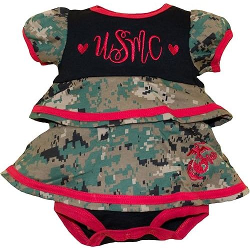 Woodland USMC Ruffle Dress for Baby Girls - Embroidered Logo & EGA Officially Licensed (9-12 Month) Camo