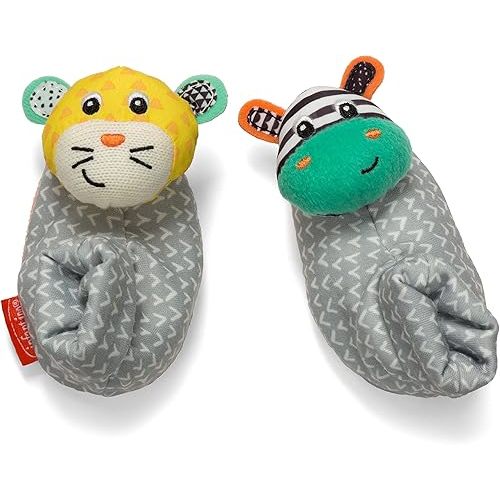Infantino Foot Rattles, Zebra & Cheetah, Soft Baby Sock Rattles - Encourages Hand-Eye Coordination, Discovery Toy - Machine Washable