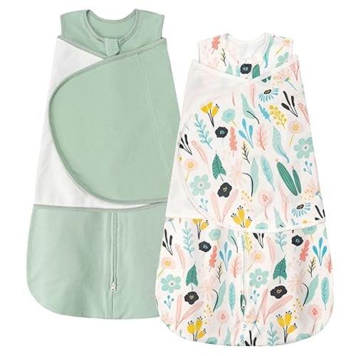 Sleep Sack Swaddle 1.0 Tog Baby Wearable Blanket 100% Cotton Baby Swaddle Blanket for Newborns 0-6 Months Green&Tropical Rainforest