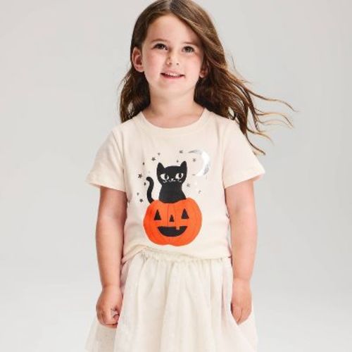 Baby Girls' Halloween Cat Short Sleeve T-Shirt - Cat & Jack™ Cream 18M