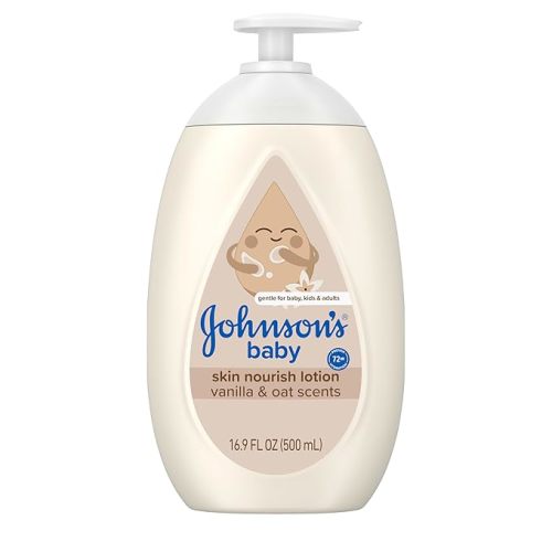 Johnson's Skin Nourishing Baby Lotion, Vanilla & Oat Scents, Hypoallergenic Baby Body Lotion for 72 Hour Hydration Until Baby's Next Bath Moisturizes & Protects from Dryness, 16.9 fl. oz