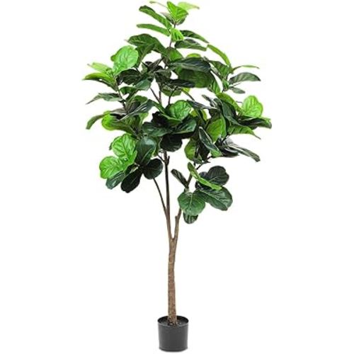 Realead Faux Fiddle Leaf Fig Tree 6 Foot - Tall 6ft Artificial Fiddle Leaf Fig Plant with 128 Leaves - Fake Fiddle Leaf Silk Tree in Pot - Artificial Trees for Indoor Home Office Living Room