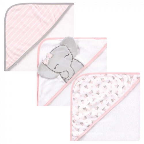 Hudson Baby Infant Girl Cotton Rich Hooded Towels, Cute Elephant, One Size