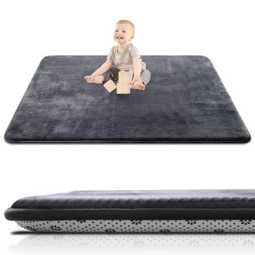 Thick Baby Play Mat for Floor,50 x 50 Playpen Mat,Tummy Time Foam Mat,Ultra Soft Support & Plush Feel,Easy Care with Non-Slip Cushioned for Infant,Kids and Toddler Crawling, Dark Grey