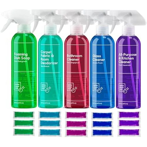 Complete Home Cleaning 15 Pack Kit, Kitchen, Bathroom, Carpet, Dish, and Glass Cleaner Refills