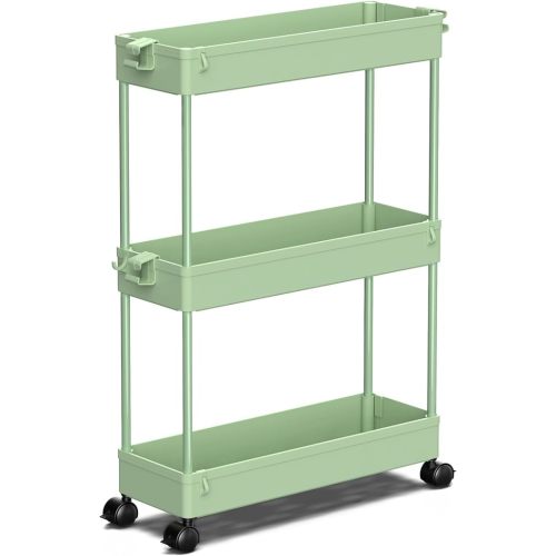 SPACEKEEPER Slim Rolling Storage Cart, 3 Tier Bathroom Storage Organizer Laundry Room Utility Cart Mobile Shelving Unit, Multi-Purpose for Kitchen Office Bathroom Laundry Narrow Places, White