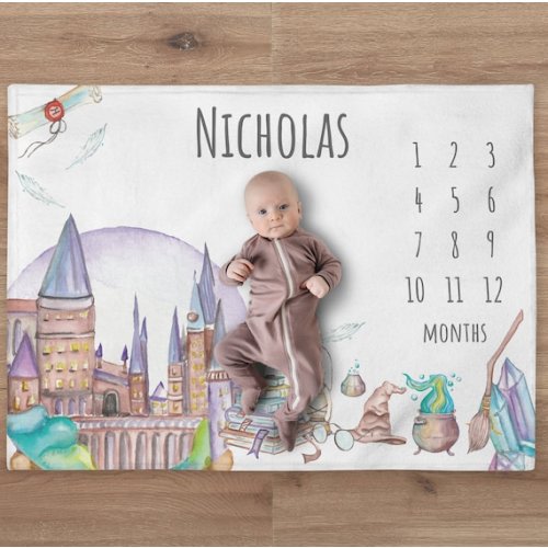Wizard Milestone Baby Blanket, Custom Magic Month Blanket, Personalized Wizard Toddler Blanket, Newborn Gift, Baby Shower Gift - Etsy