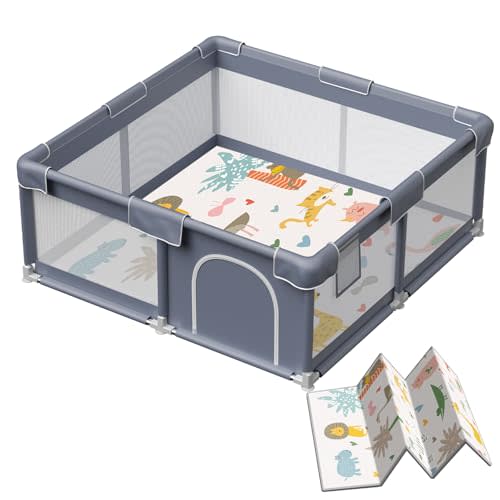 Baby Playpen with Mat, 50x50 Inch Playpen with Mat Waterproof for Babies and Toddlers Play Pen Playards Safety Gate Fence Active Center Indoor