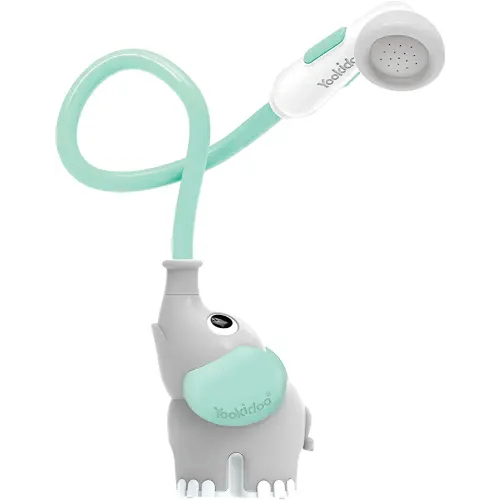 Yookidoo Baby Bath Shower Head - Elephant Water Pump with Trunk Spout Rinser - Control Water Flow from 2 Elephant Trunk Knobs for Maximum Fun in Tub or Sink for Newborn Babies (Turquoise)
