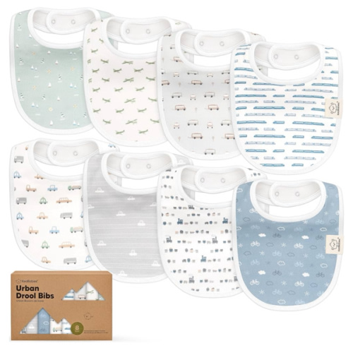 8-Pack Organic Baby Bibs for Boys, Girls - Soft Cotton Drooling and Teething Bibs for Baby Girl & Boy, Extra Absorbent, Easy to Clean & Put On for Toddler, Newborn, Infant 0-24 Months (Vessels)