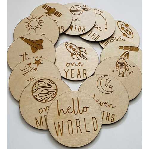 Baby Milestone Cards- Wooden Monthly Milestone for Baby Photos- Baby Gift- Baby Shower Gift- Baby Space Theme- Milestone Cards