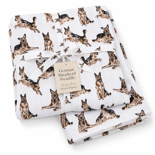 Mud Pie Baby Dog Breed Swaddle Blanket, German Shepherd 47" x 47"