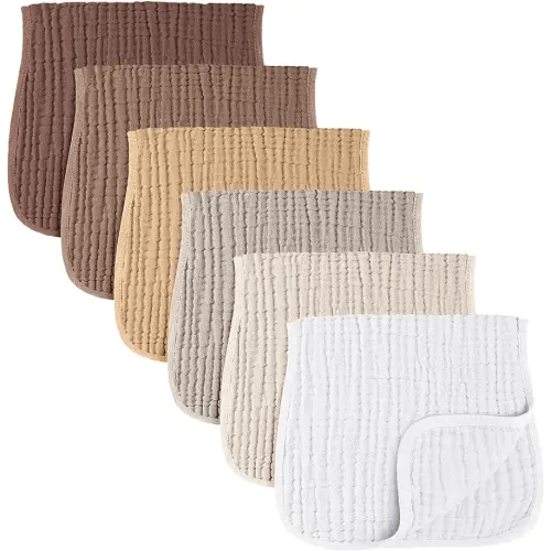 Konssy Muslin Baby Burp Cloths Sets for Unisex- 6 Pack Large 100% Cotton Burping Clothes for Newborn, Baby Girls and Boys