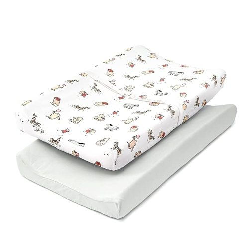 TILLYOU Changing Pad Cover Set in Soft Jersey Material - Fits 32"/34''x16" Contoured Pad for Babies, Bear Forest & Light Gray