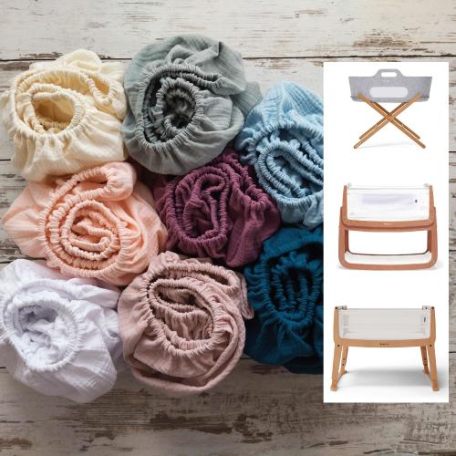 Baby Fitted Sheet for SnuzPod 2 / 4 / 5, Organic Muslin Cotton Crib Sheets, Bedside Cribs SnuzPod / SnuzKot Sheets