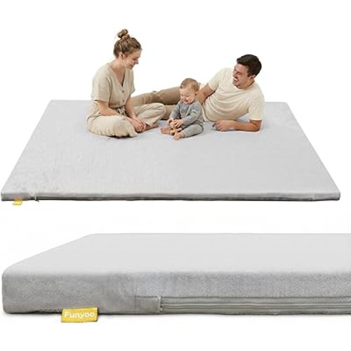 Funyoo 79" ×71" Padded Baby Play Mat for Floor, 1.2" Thick Machine Washable Foam Playmat, Soft Tummy Time Crawling Playpen Mat with Non-Slip Bottom, Fits 79" x71" Playpens