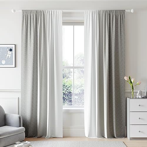 Ombre 100% Blackout Curtains 96 Inches Long 2 Panels for Bedroom Living Room Grey White Gradient Patterned Light Blocking Thermal Insulated Rod Pocket Window Treatment Drapes