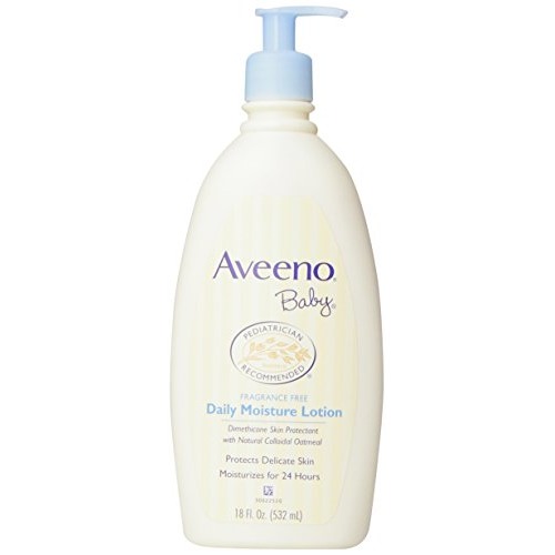 Aveeno Baby Daily Moisture Body Lotion for Sensitive Skin, Hypoallergenic Moisturizing Baby Lotion with Nourishing Oatmeal to Deeply Moisturize Baby's Skin, Fragrance-Free, 18 fl. oz