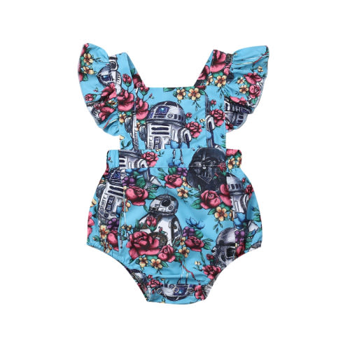 Canis Girls Casual Romper Floral Star Wars Jumpsuit Ruffle Princess Bodysuit