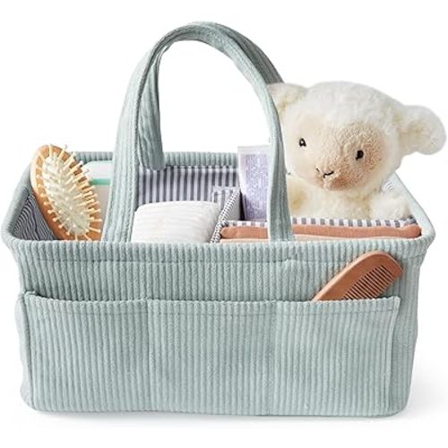 Diaper Caddy, Diaper Organizer or Storage, Nursery Storage and Car Organizer, A Baby Gift Registry, Baby Shower Must Haves Essential for Baby in Corduroy Material - MINT COLOR