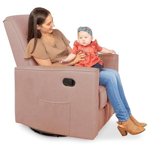 Raleigh Upholstered Plush Seating Glider Swivel, Rocker, Recliner, Glider for Nursery in Pink, Greenguard Gold Certified, Modern Nursery Recliner, Environmentally Conscious Glider