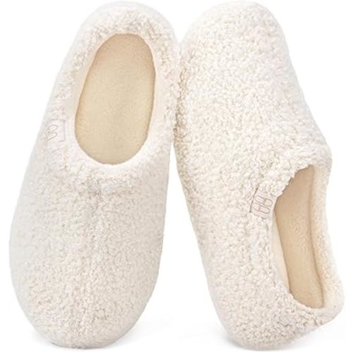 HomeTop Women's Fuzzy Curly Fur Memory Foam Loafer Slippers with Polar Fleece Lining