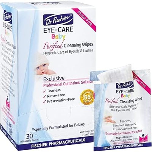 Purified, Non Irritating, Tear Free, Hypoallergenic & Sensitive Approved Baby Eyelid Wipes by Dr. Fischer – Pre-moistened, Rinse Free and Pediatrician Recommended - (30)