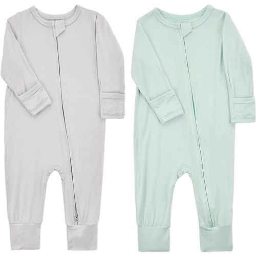 Aablexema Baby Footless Pajamas Zipper with Mitten, Rayon from Bamboo, Infant Long Sleeve Romper Pjs