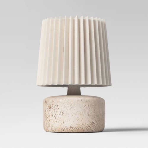 Mini Light Faux Wood Table Lamp With Pleated Shade - Room Essentials™