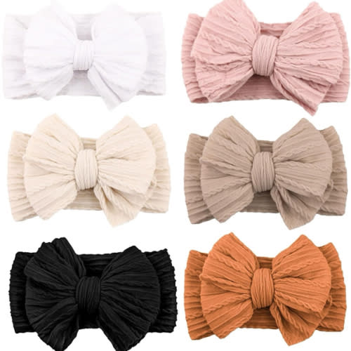 Niceye Handmade Baby Headbands Soft Stretchy Nylon Hair Bands with Bows for Newborn Infant Baby Toddler Girls- Pack of 6