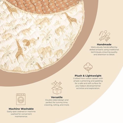 Crane Baby Activity Mat, Baby Play Mat for Boys and Girls, Safari Animal, 40" x 40", Baby Must Haves, Jungle Nursery Decor Infant Play Mat, Tummy Time Baby Floor Mat, Kids Play Mat, Tummy Time Mat