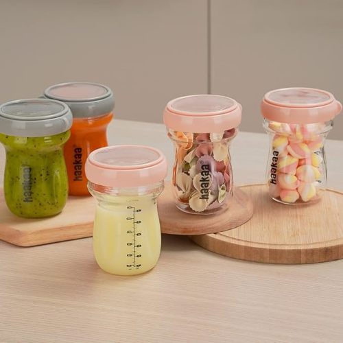 haakaa Glass Baby Food Storage Jar- Food Storage Container Airtight Lid-Wide Neck Gen.3 Baby Bottle -Leakproof BPA-Free 0m+ Newborn Babies(Peach, 6.3oz/180ml)